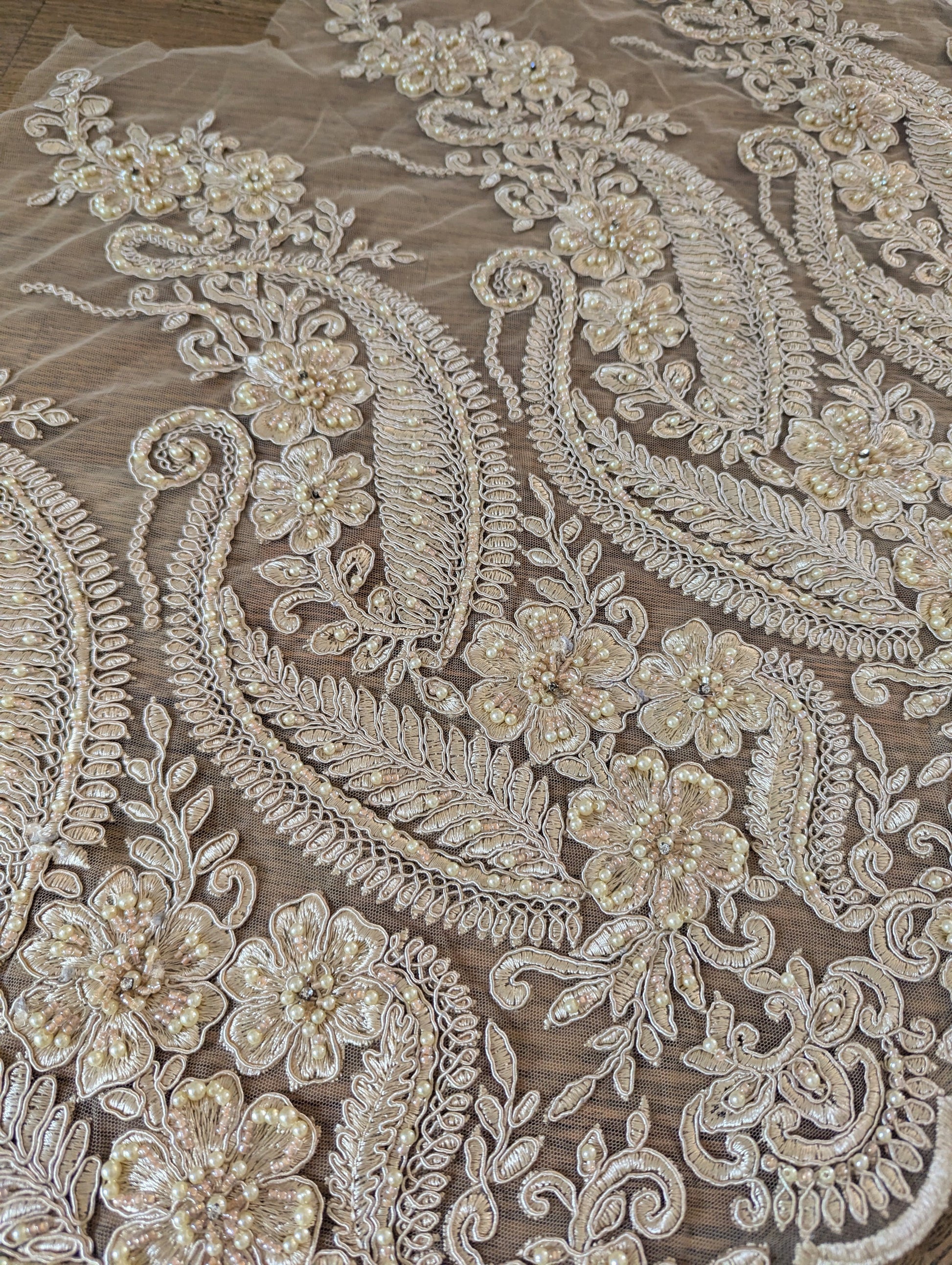 Golden Embroidered & Beaded Lace Fabric - 1m lots - Dazzle Me Dancewear