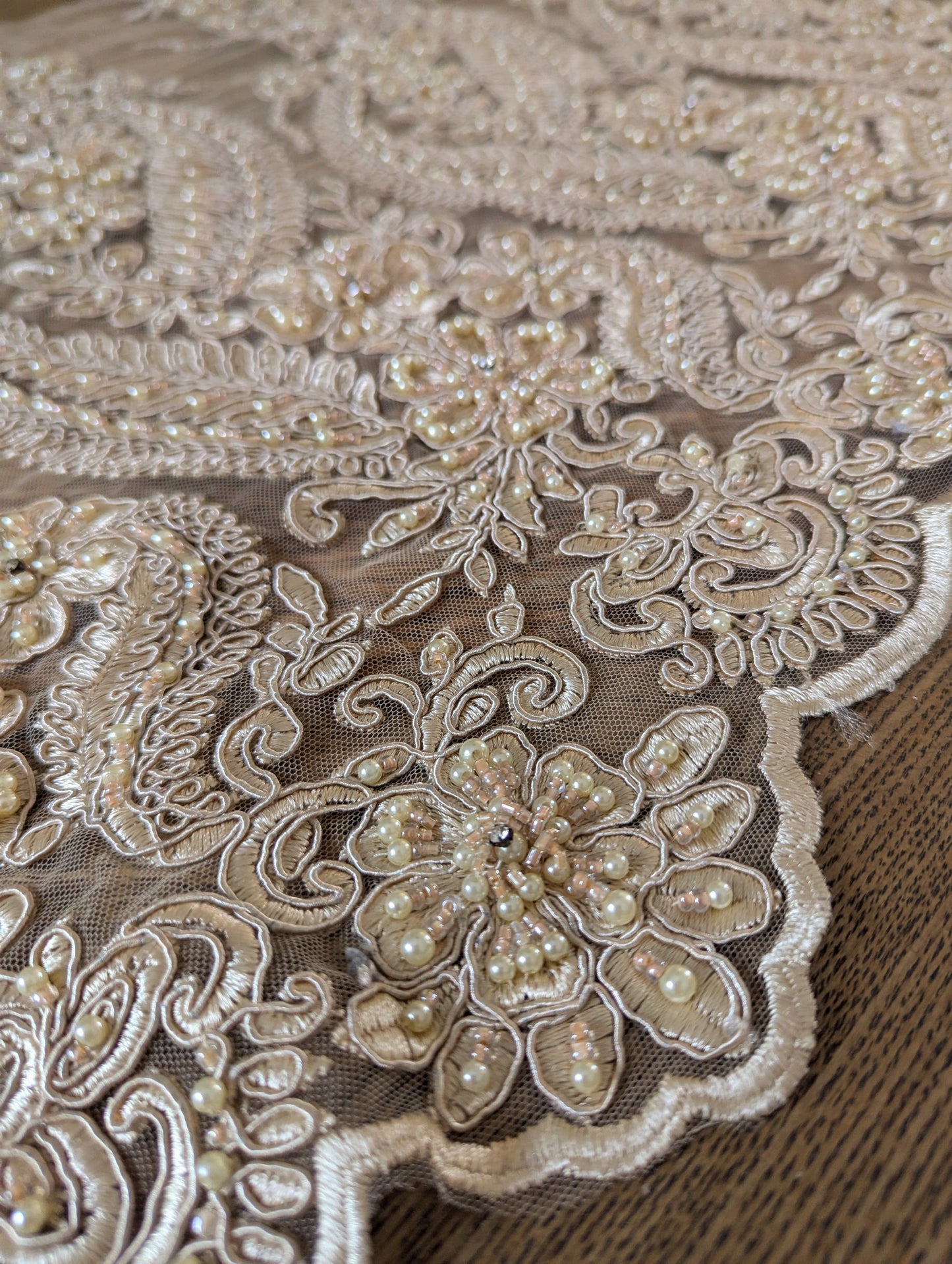 Golden Embroidered & Beaded Lace Fabric - 1m lots - Dazzle Me Dancewear