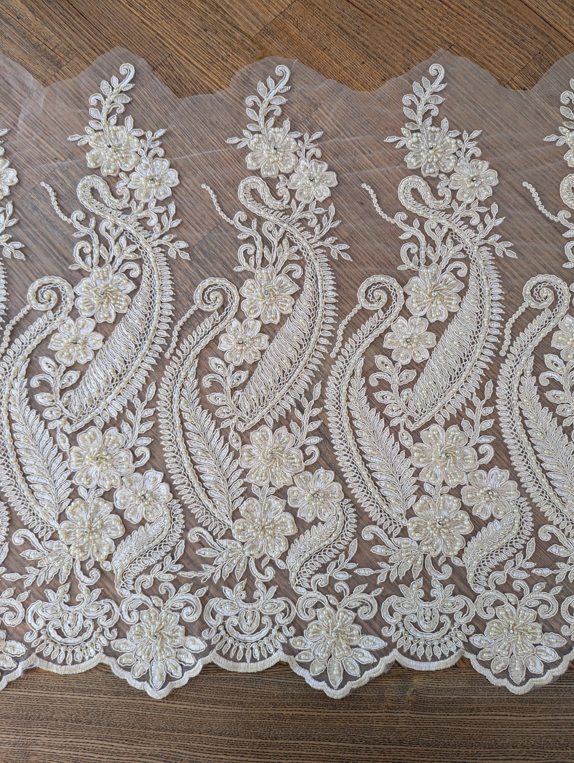 Ivory Embroidered & Beaded Lace Fabric - 1.5m lots - Dazzle Me Dancewear