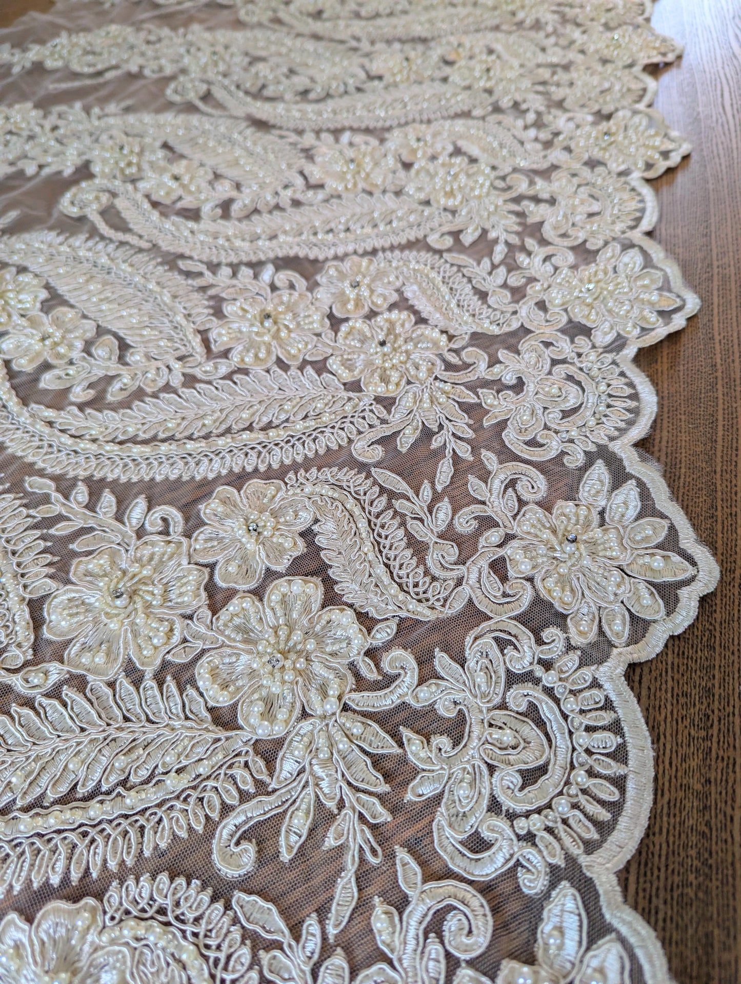 Ivory Embroidered & Beaded Lace Fabric - 1.5m lots - Dazzle Me Dancewear