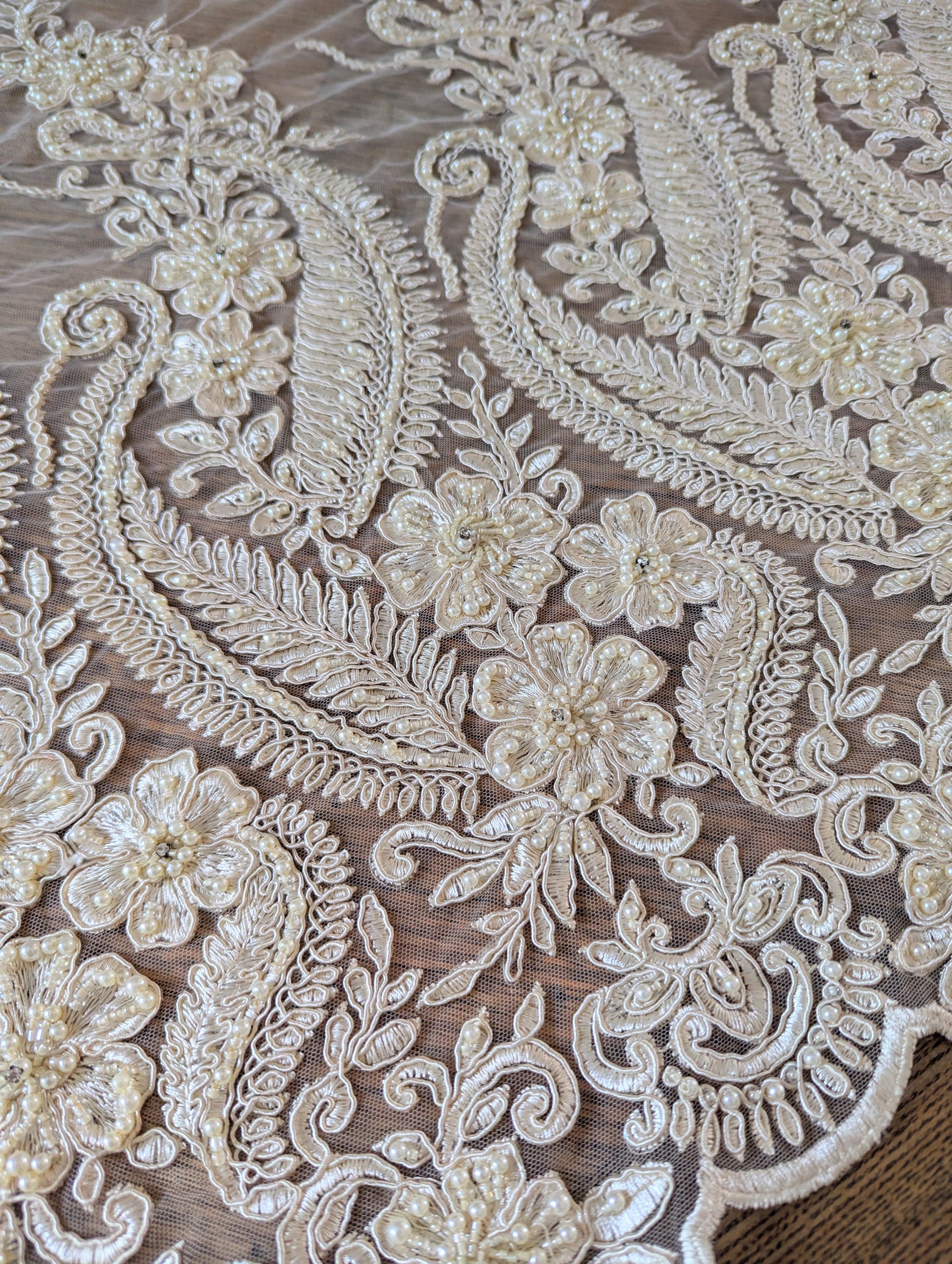 Ivory Embroidered & Beaded Lace Fabric - 1.5m lots - Dazzle Me Dancewear