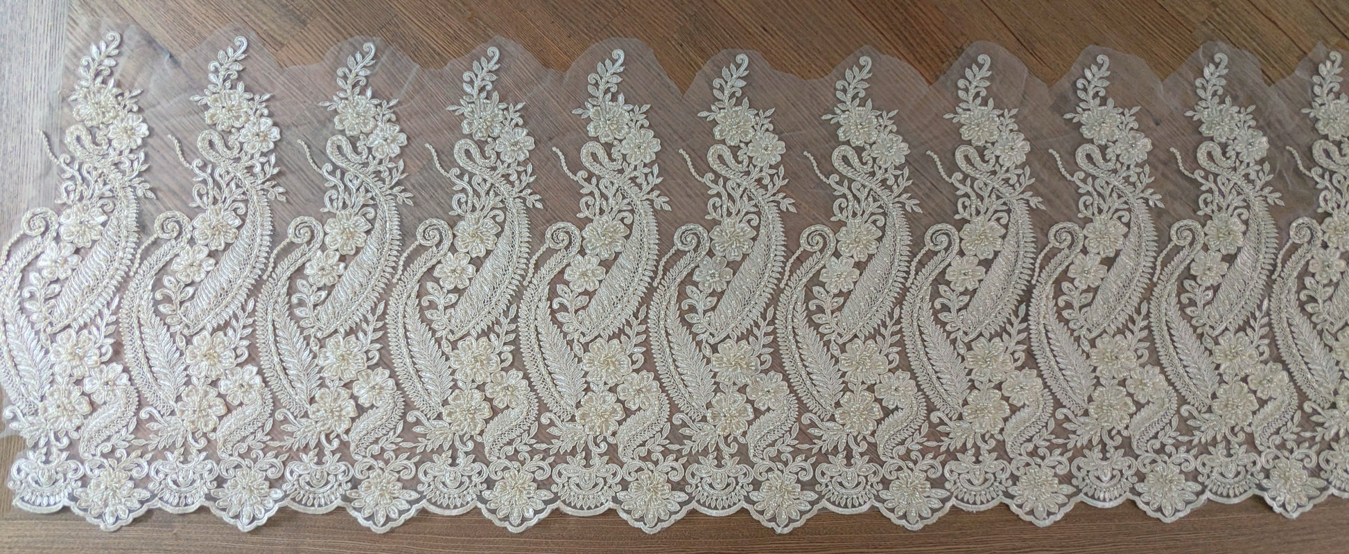 Ivory Embroidered & Beaded Lace Fabric - 1.5m lots - Dazzle Me Dancewear