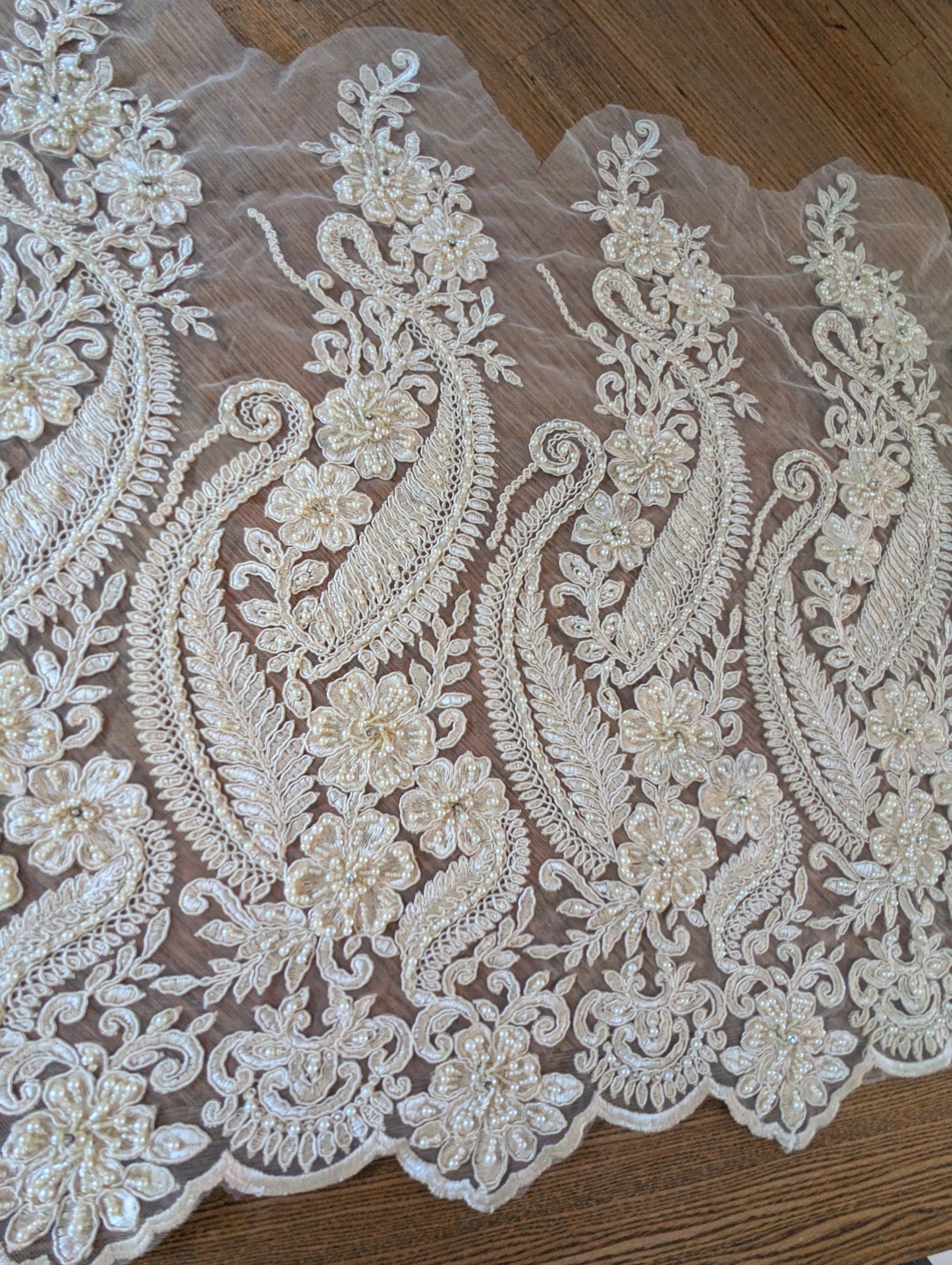 Ivory Embroidered & Beaded Lace Fabric - 1.5m lots - Dazzle Me Dancewear