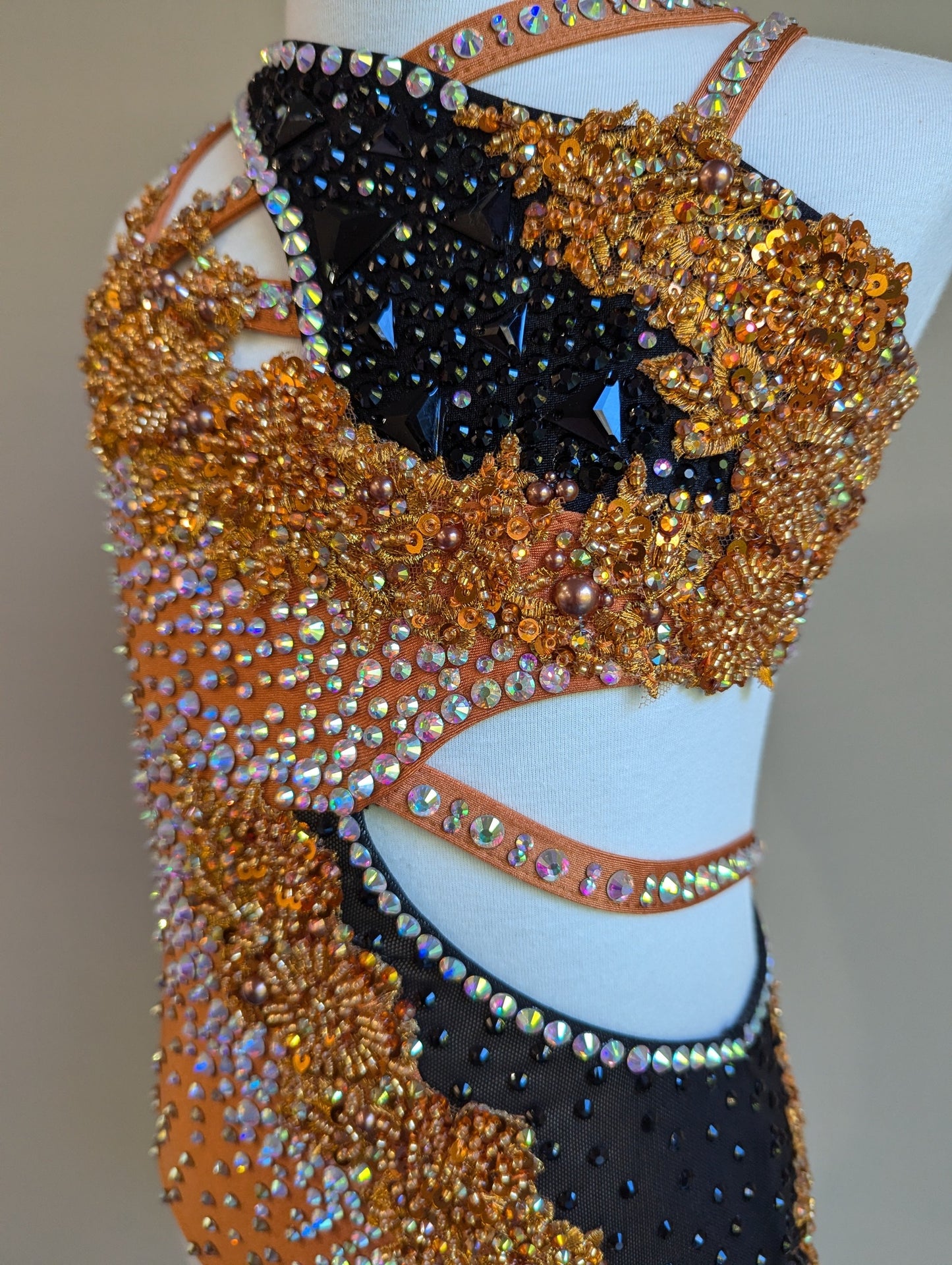 Jaffa Leotard in Copper & Black - Decorated by DMDC