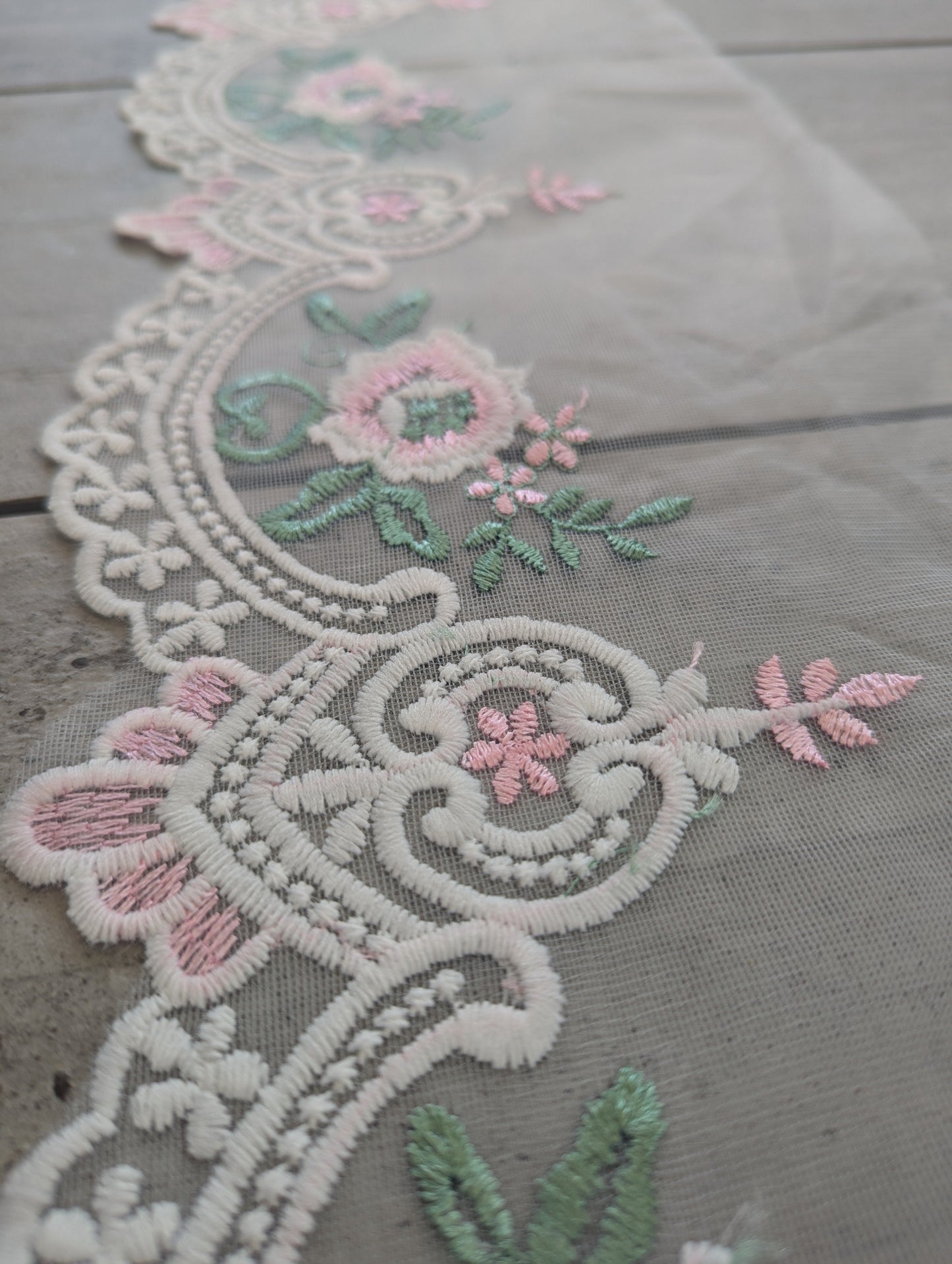 Pink, Green & White Border Embroidered Trim - Lot - Dazzle Me Dancewear