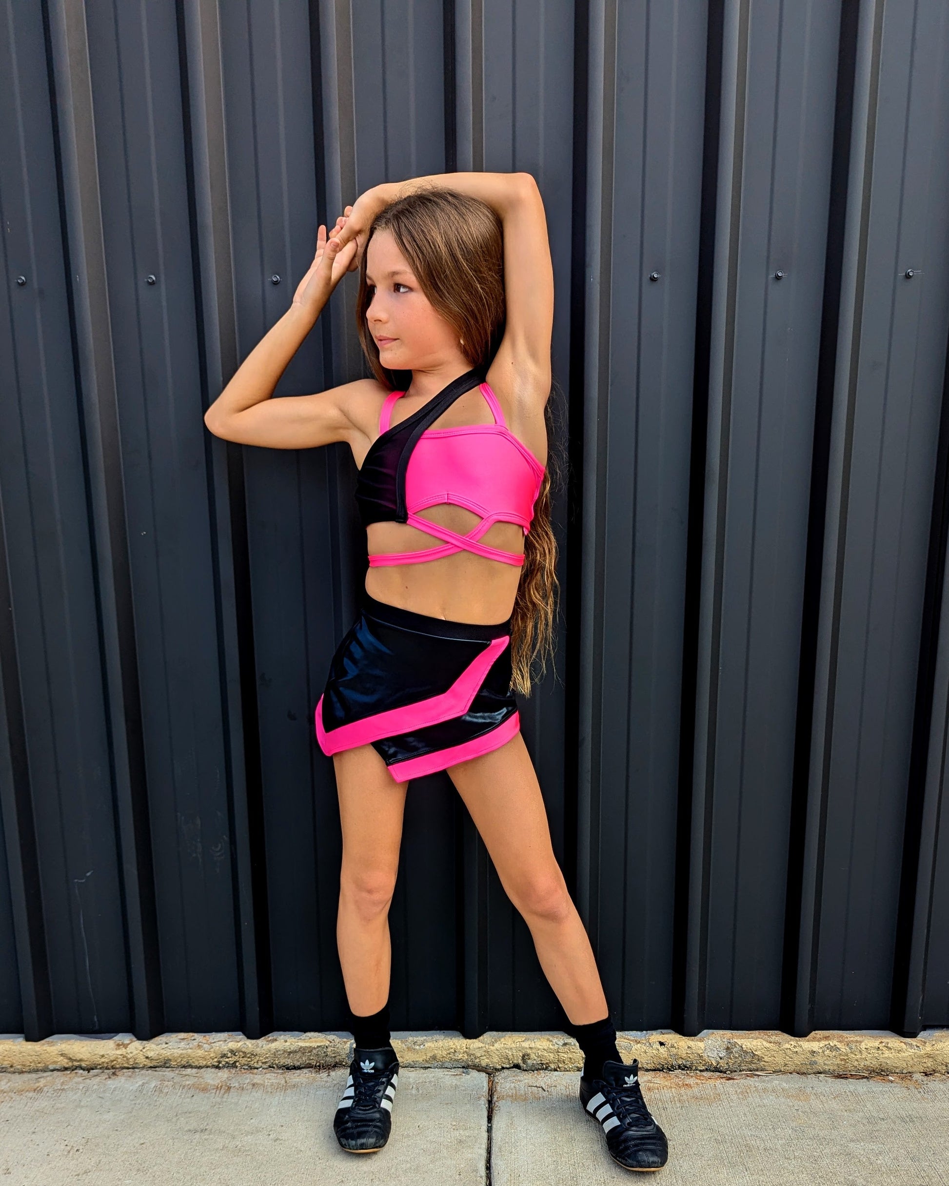 Sassy Side Skirt - Pink & Black - Dazzle Me Dancewear