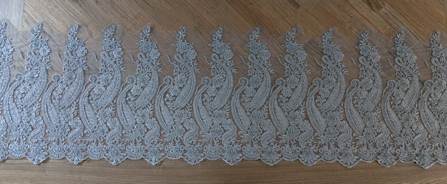 Silver Embroidered & Beaded Lace Fabric - 1.5m lots - Dazzle Me Dancewear