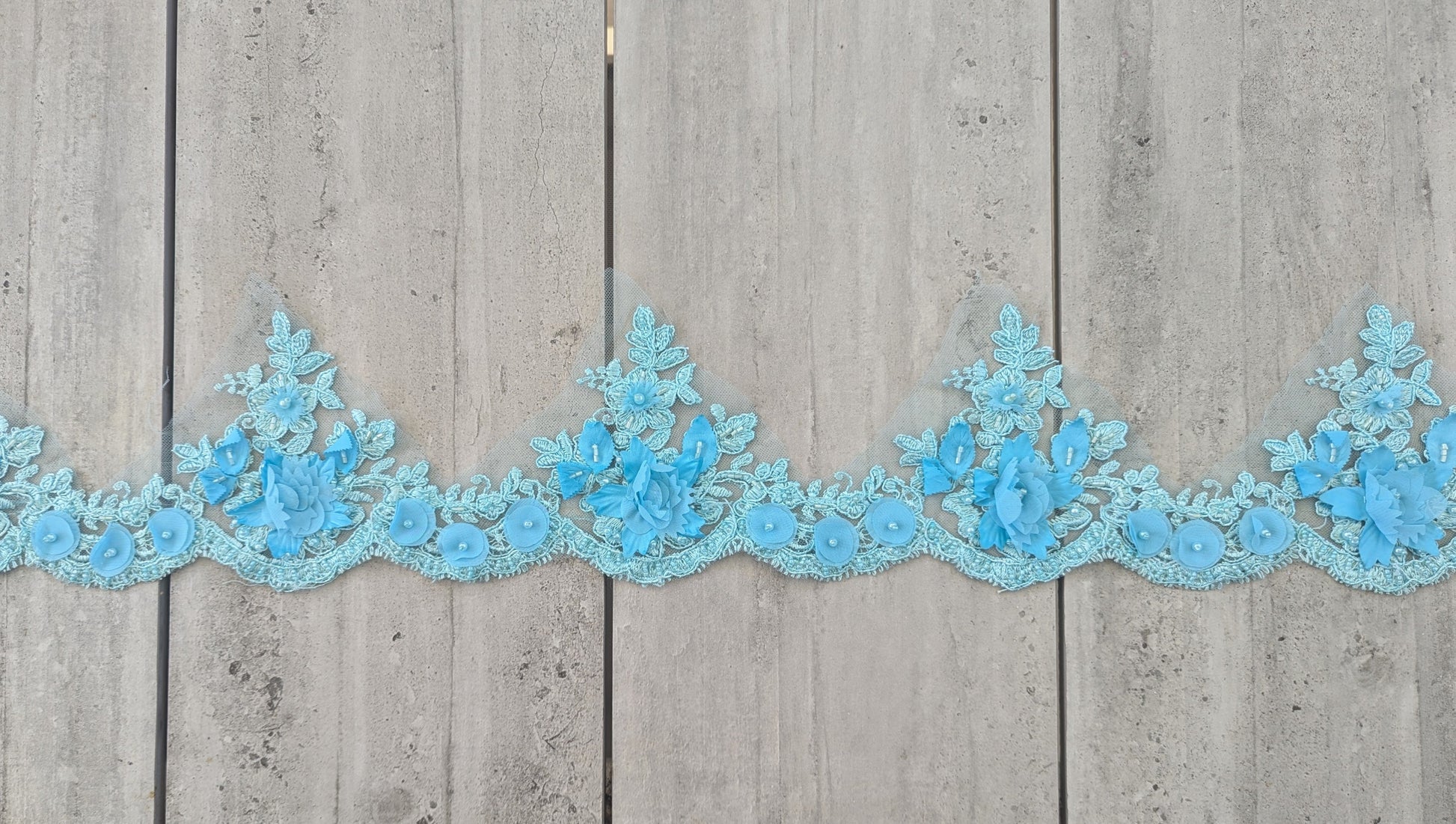 Sky Blue Border Lace Trim - Metre - Dazzle Me Dancewear