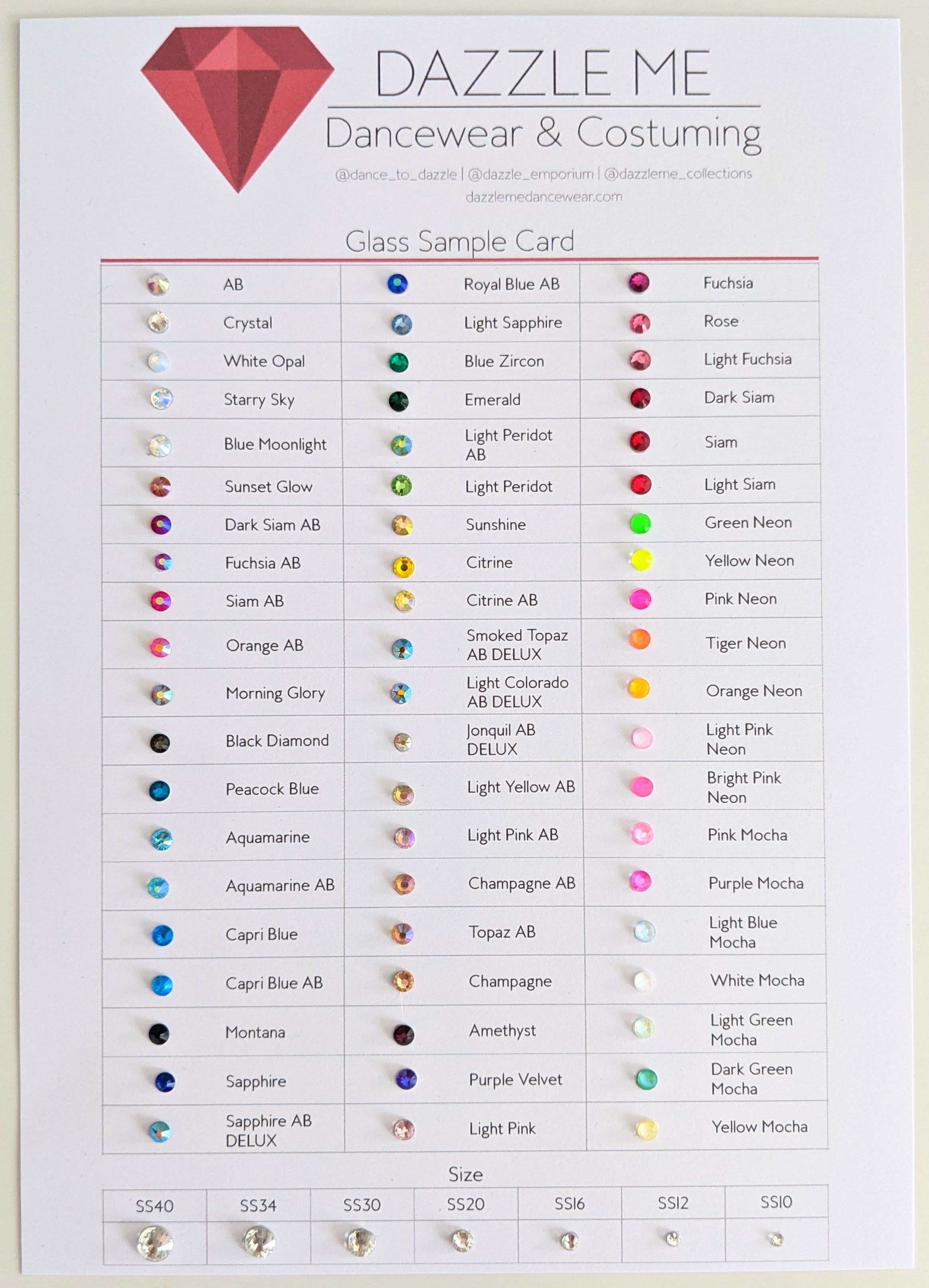 Rhinestone Sample Card – Dazzle Me Dancewear